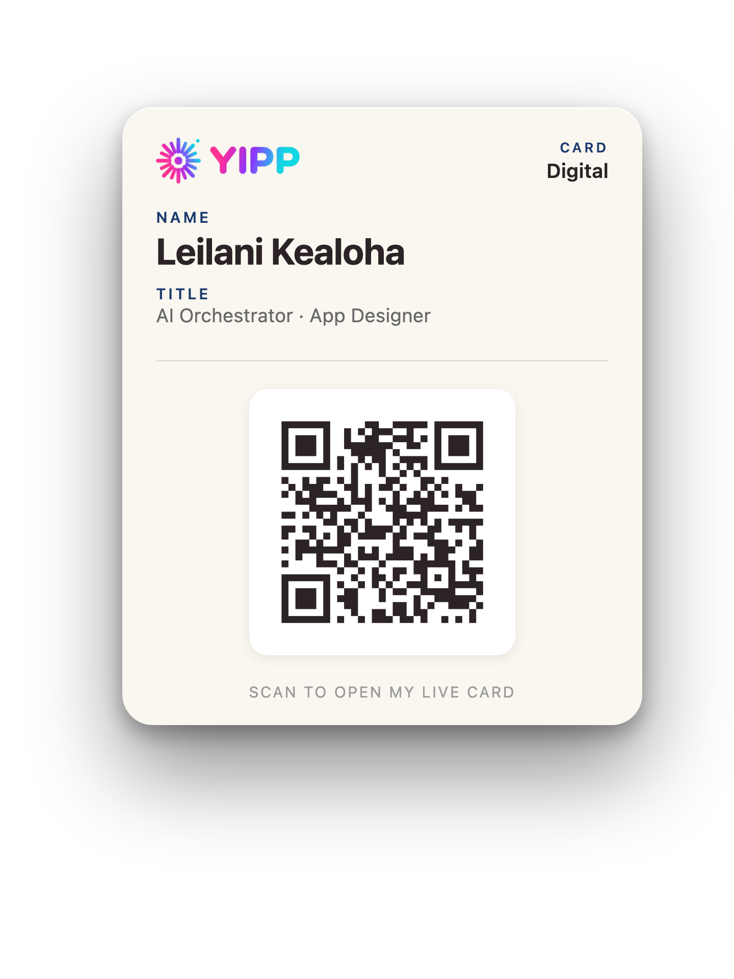 The Yipp card in Apple Wallet, carrying your QR code